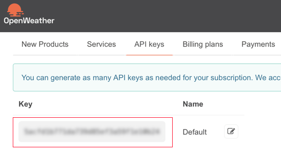 Location Weather API Ket Default