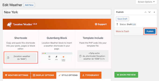 Location Weather Shortcode