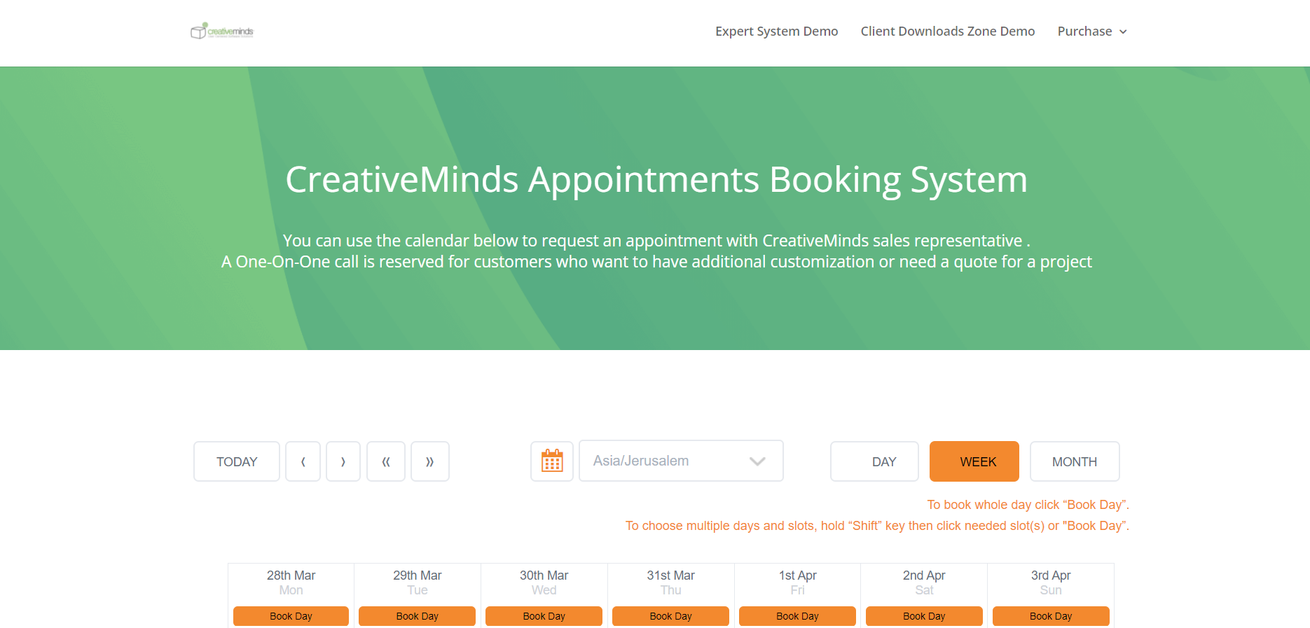 creativeminds booking calendar