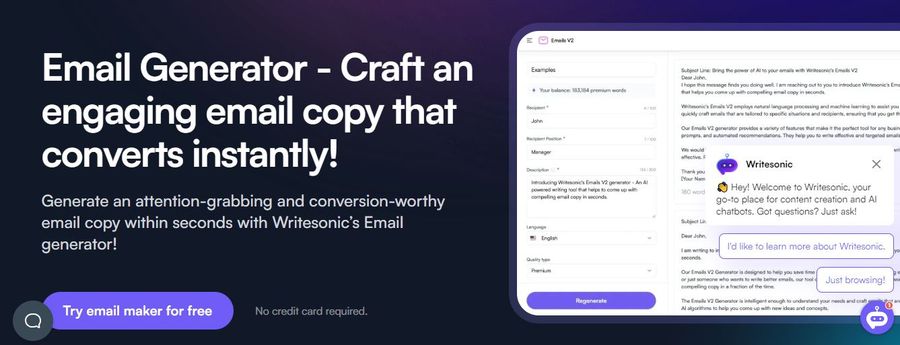 WriteSonic Email Generator
