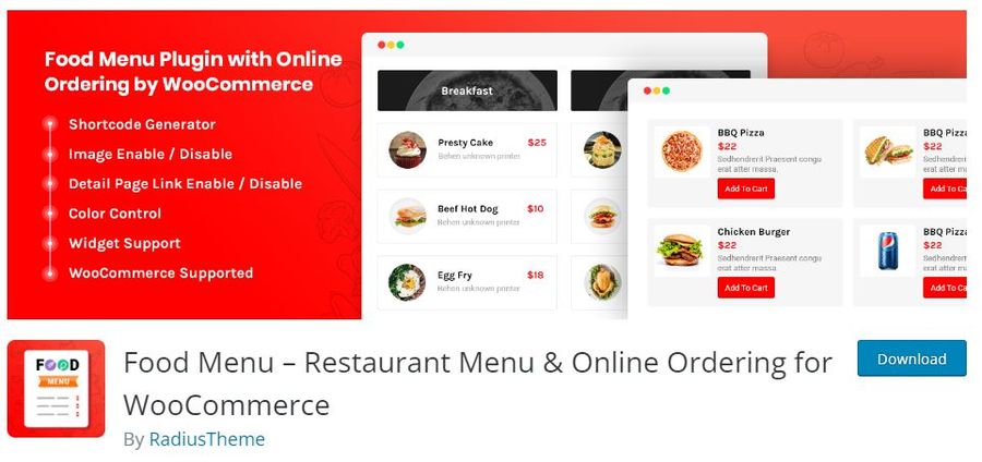 Food Menu Restaurant Menu & Online Ordering for WooCommerce