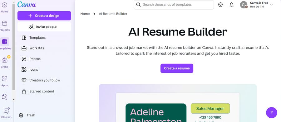 Canva AI Resume Builder