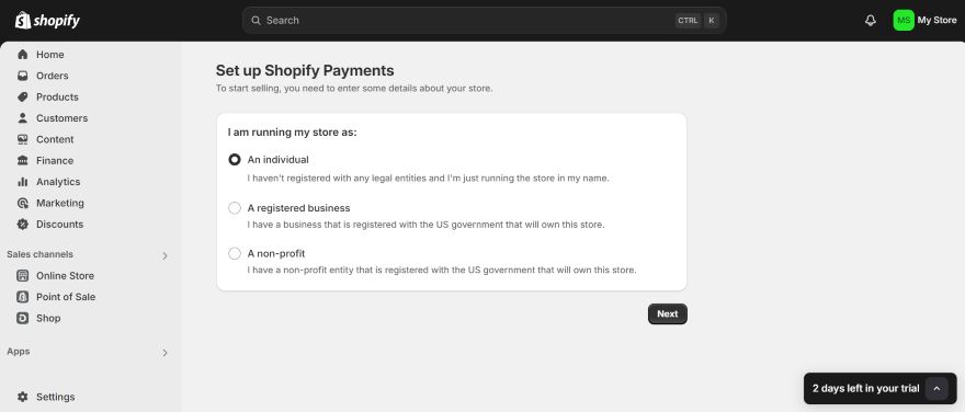 Shopify Payment Set Up Dashboard