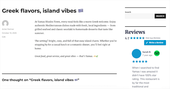 Live Site Sidebar Yamas TripAdvisor Reviews Feed