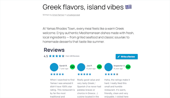 Live Site Yamas TripAdvisor Reviews Feed