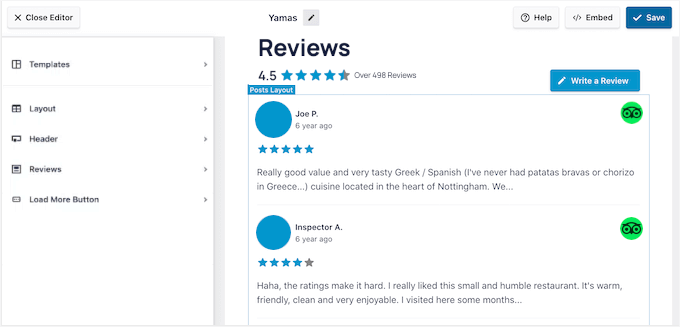 Reviews Feed Pro Yamas Editor